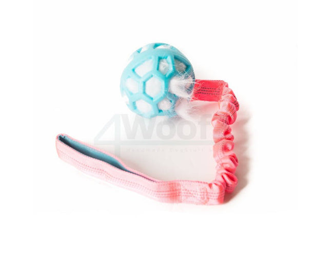 Bungee Blue Ball - White Fur - Pink Handle