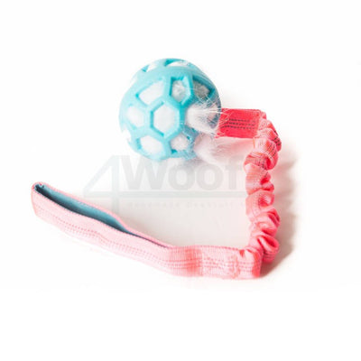 Bungee Blue Ball - White Fur - Pink Handle